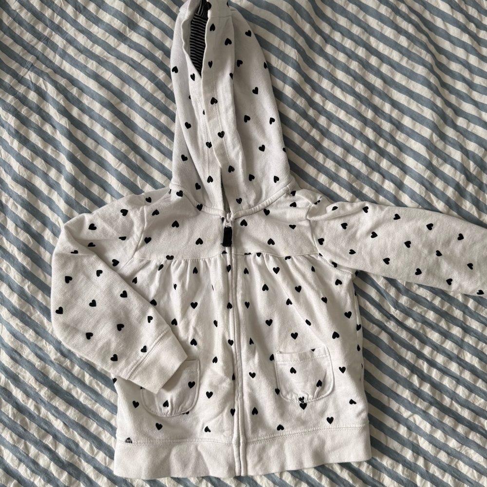 Carter's White Hoodie with Black Heart Pattern